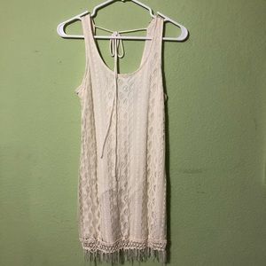 Off-white lace dress with fringe
